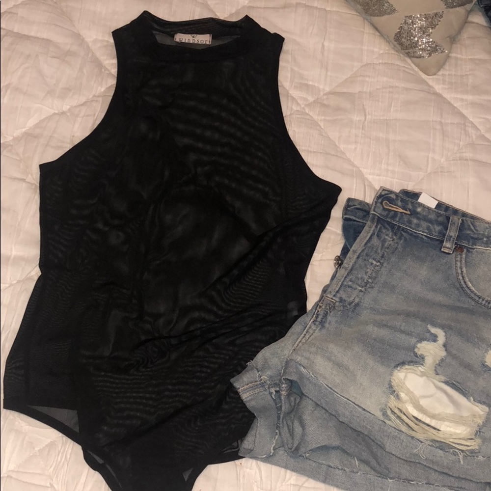 Black Sheer mesh body suit. Size L